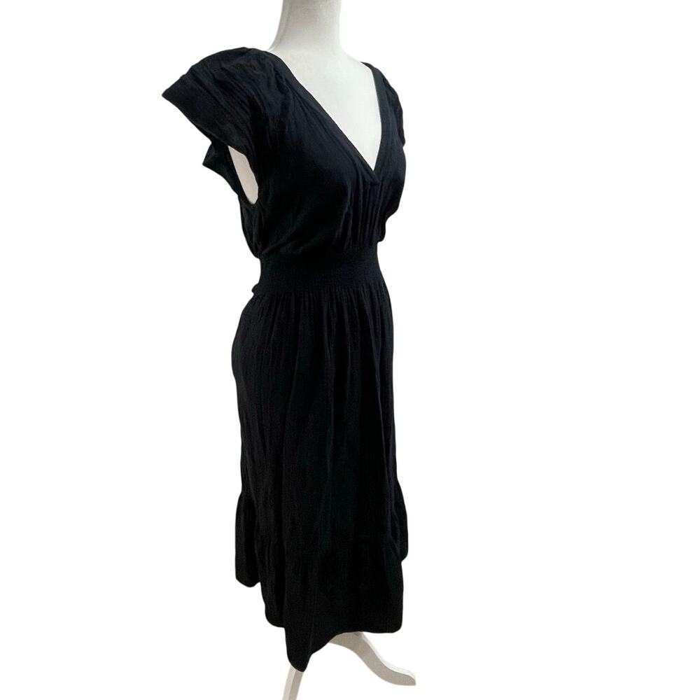 Old Navy Minimalist Flowy Black V-Neck Midi Dress Size XL Smocked Waist Cotton